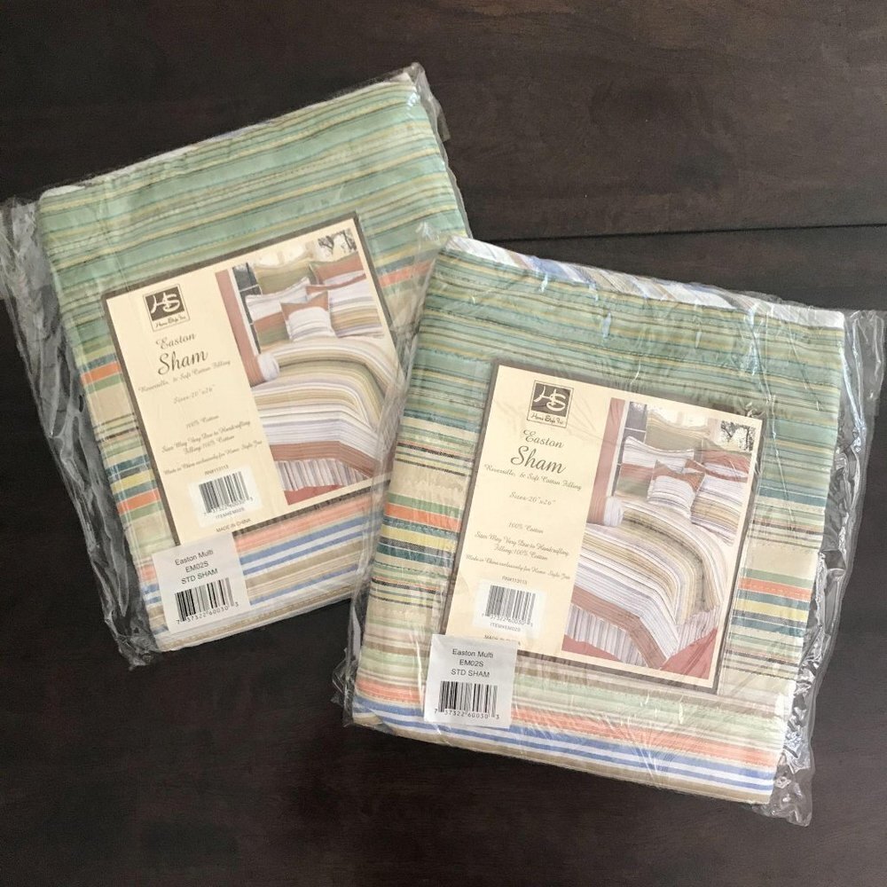 Set of 2 Neutral Stripe Standard Pillow Shams - Picture 3 of 10
